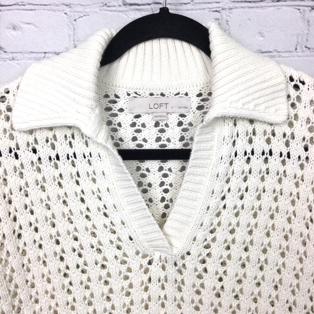 Loft Petites Cottagecore Open Knit Split Neck Cream Pullover Sweater Size XXS - Picture 3 of 13